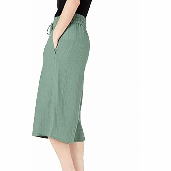 NWT Eileen Fisher Gauze Crop Cotton Culotte Pant Green - Picture 3 of 7